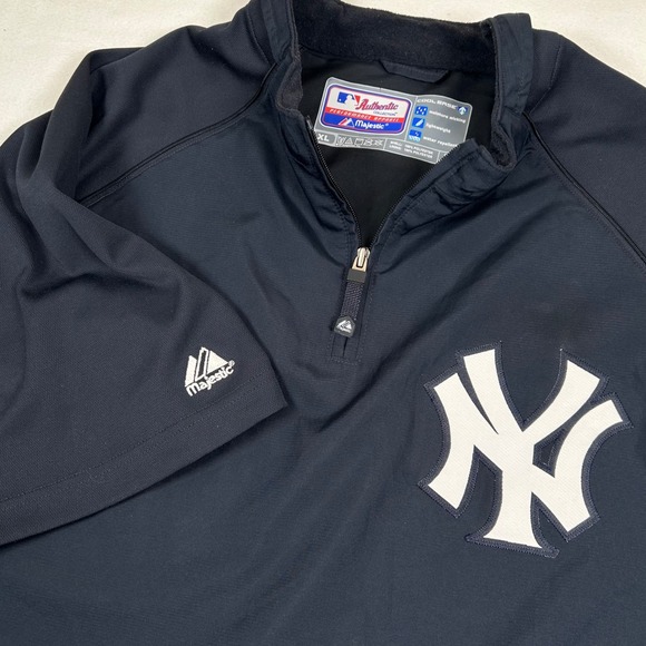 Majestic New York Yankees Cool Base Quarter Zip Windshirt Mens XL Blue Baseball - Picture 2 of 8